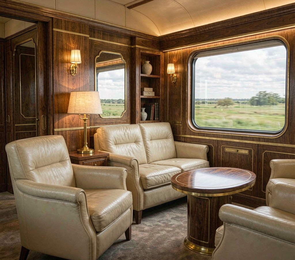 Luxury train cabin suite interior