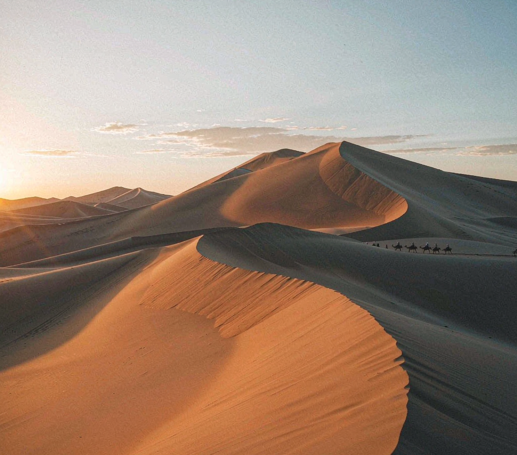 Taklamakan Desert dunes at sunset