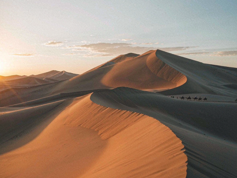 Taklamakan Desert dunes at sunset