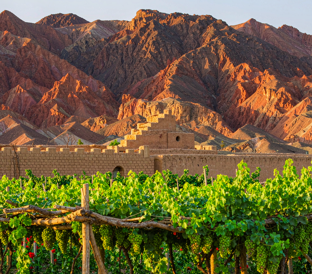 Turpan vineyard and Flaming Mountains